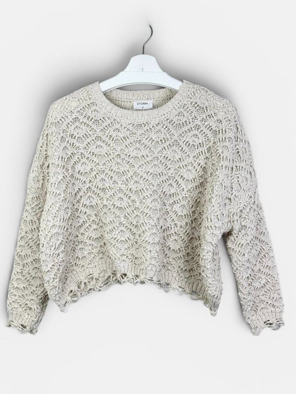 Storia Cropped Boxy Marled Knit Sweater Cream